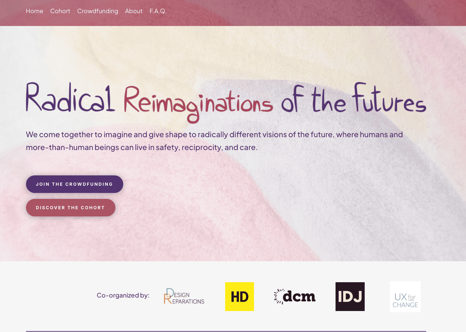 Screenshot of website radical reimaginations of the futures Screenshot of website radical reimaginations of the futures